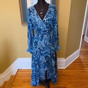 Guess Blue Patterned Long Sleeve Dress